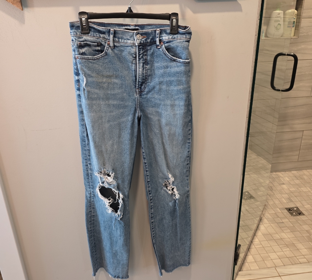 Express Light Blue Distressed Women's Straight Leg Jeans